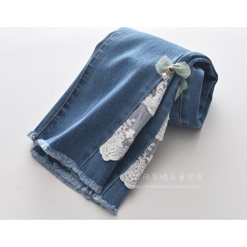 Girls lace bow denim flare pants baby girl jeans wholesale children clothes