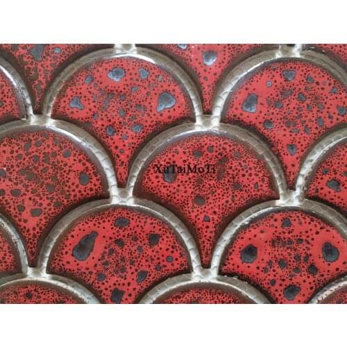 Fashion red fish scale ceramic mosaic tile kitchen backsplash bathroom swimming pool wall shower wallpaper porcelain background