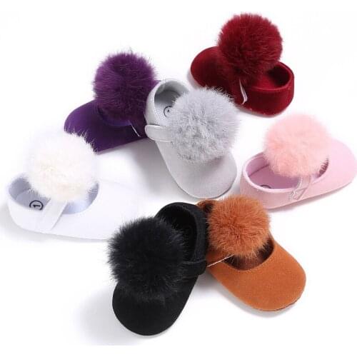 Kids Baby Shoes Solid Infant Girls Shallow First Walkers Toddler Plush Ball Anti Slip Moccasins New Born Baby Shoes