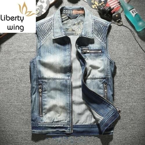 Men Fashion New Biker Motorcycle Sleeveless Denim Jacket Punk Style Zipper Cowboy Vest Male Summer Casual Outerwear S-3XL