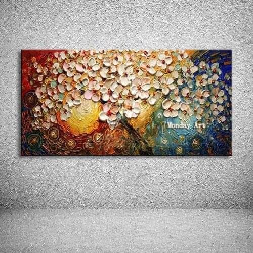 New handmade Modern Canvas flower Oil Painting handmade Palette knife Tree 3D Flowers Painting Home living room Decor Wall Art