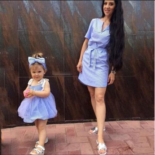 2021 New Family Matching Outfits Mother and Daughter Dress Fashion Women Kid Girls Striped Summer Dress