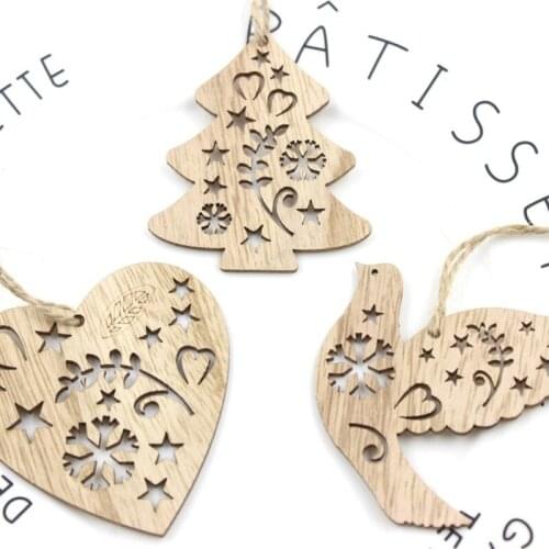 New 4PCS Christmas Wooden Pendants Ornaments DIY Vintage Wood Crafts Kids Gift Xmas Tree Ornament Christmas Party Decorations