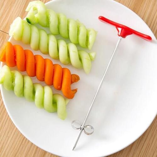 New Creative Vegetable Fruit Spiral Twist Knife Stainless Steel Manual Spiral Carving Cutter Kitchen Tray Decoration Vegetable