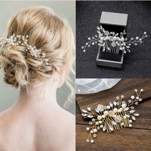 Nice Crystal Bride for Women Bridal Wedding Hair Accessories Pearl Flower Headband Handmade Hairband Beads Hair Comb Decoration