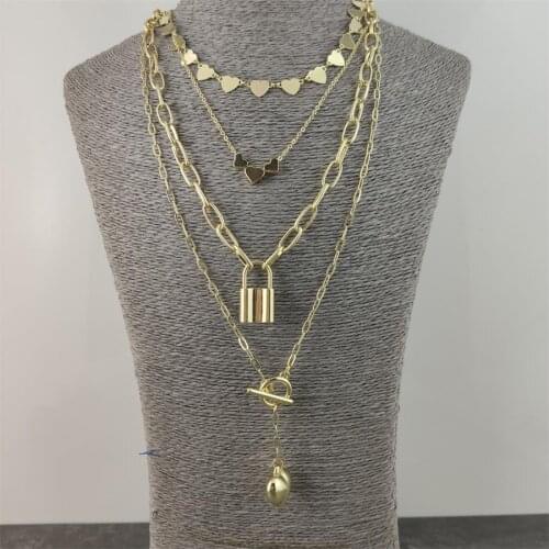 Punk Gold Heart Coin Pendant Necklace For Women Cuban Multilayered Chunky Thick Chain Choker Necklaces Gothtic Jewelry