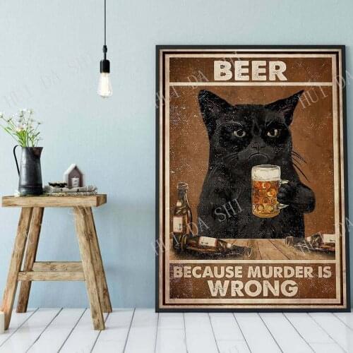 Beer Because Murder is Wrong Poster, Cat Poster, Retro Cat Print, Cat Lover Art, Cat room decor, Beer lover