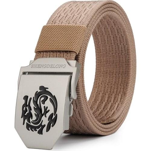 2021 belt Metal Dragon pattern smooth buckle belt pure nylon outdoor quick drying casual sport men belt For Jeans NS36