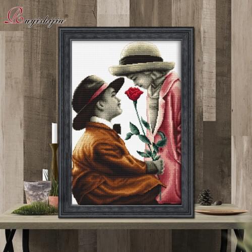 RUYISHIJIA Needlework Precise Printed First Kiss Patterns DIY DMC Cross Stitch Sets Embroidery Kits Counted Cross-Stitching