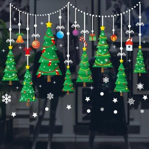 Merry Christmas Wall Stickers Xmas Tree Decoration for Home Glass Door Wall Decals New Year Home Decoration Wallpaper Murals