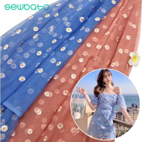 SEWBATO New Arrival Embroidery Chrysanthemum Mesh Fabric 100 Polyester For Summer Ladies Clothing Sew Fashion Breathable Skirt
