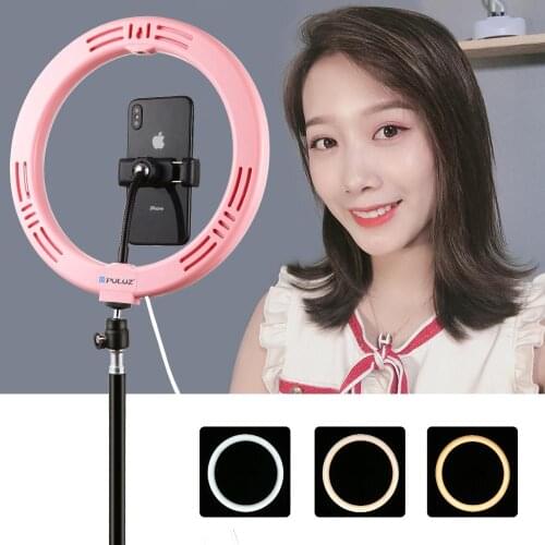 PULUZ 10.2 inch 26cm USB 3 Modes Dimmable Dual Color Temp LED Curved Diffuse Light Ring Vlogging Selfie Photography Video Lights