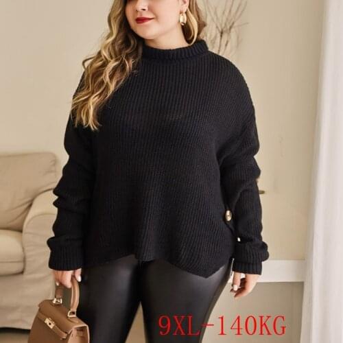 Large size womens sweater 6XL7XL 8XL 9XL bust 146CM casual womens large size round neck long sleeve button loose black sweater