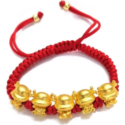 Mascot Five Fortunes Golden Cow Red String Bracelet 2021 Chinese Ox New Year Tradition Zodiac Lucky Blessing Bracelets
