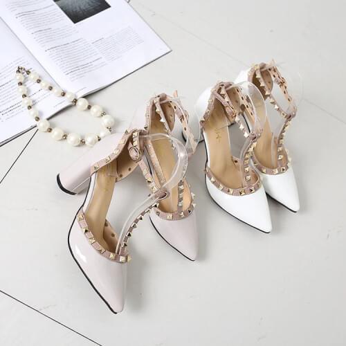 High Heels Pointed Rivet Toe Ankle Strappy Sandals Womens Studded Pumps Shoes for Women 2021 Heels Comfortable Trendy Shoes