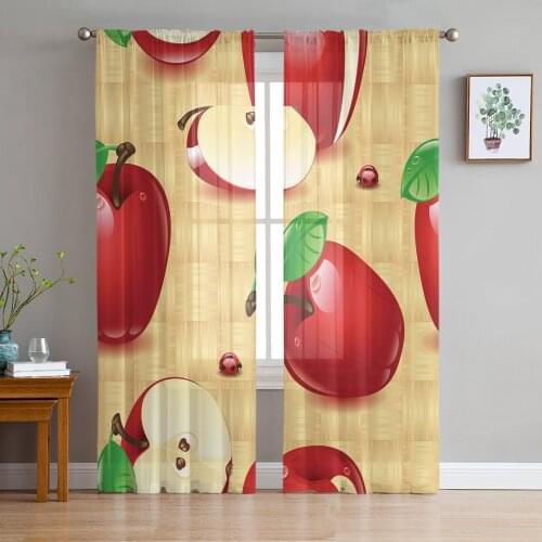 Apple Red Ladybug Weaving Window Treatment Tulle Modern Sheer Curtains for Kitchen Living Room the Bedroom Curtains Decoration