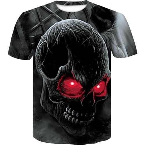 Fun 3D Mens T-shirt Fashion Harajuku Top Summer Trend Casual Round Neck Shirt Skull Horror Street Wear