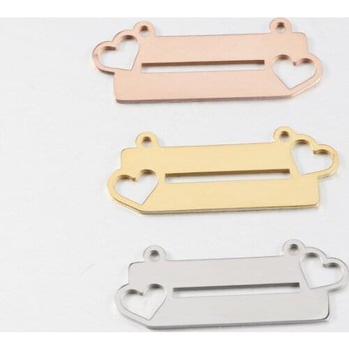 20pcs/Lot Stainless Steel Mirror Polish Heart Bar Charms Pendants Two Holes DIY Jewelry Making Necklace Accessories