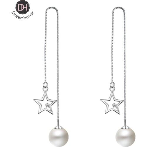 Dreamhonor 2021 New Arrival Trendy Simulated-pearl Long Tassel Dangle Earrings For Women Fashion Crystal Water Drop Jewelry Gift