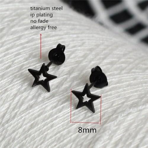 Titanium 316l Stainless Steel Black Hollow out Star Stud Earrings For Men Women