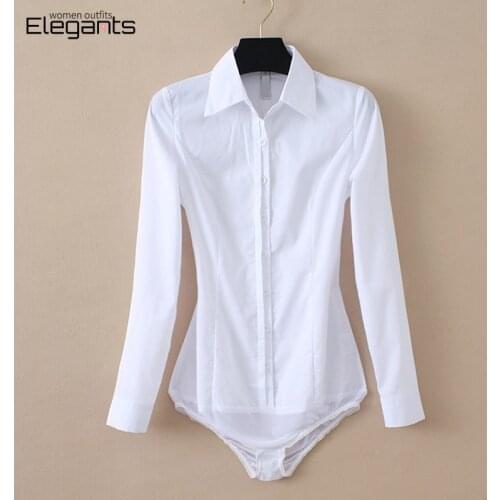 2021 Elegant White Bodysuits for Women Long Sleeve Tops and Blouses Female Office Lady Overalls Business Work Body Shirt Rompers