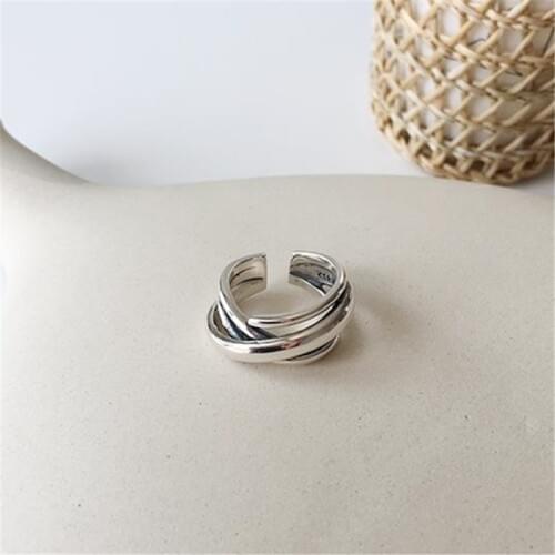 XIYANIKE 925 Sterling Silver Korean Personality Simple Geometric Ring Adjustable Multi-layer Irregular Smooth Jewelry Accessorie
