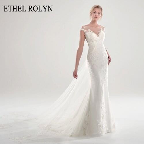ETHEL ROLYN Detachable Mermaid Wedding Dress 2021 Backless 2 In 1 Lace Appliques Scoop Sleeveless Bride Dresses Vestido De Noiva