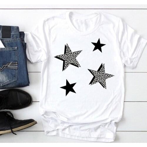 2021 Women Leopard Star Funny Clothing O-neck Fashion Cartoon Summer Stylish T Top Lady Print Tee Tshirts Clothes T-Shirt