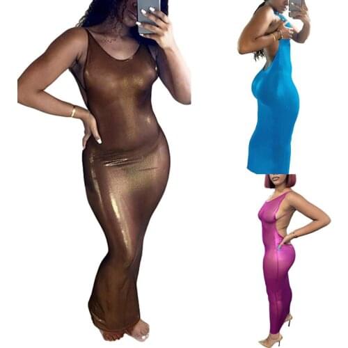 2021 Women Dress Bag Hip Summer High Waist Backless Sleeveless O-Neck Slim Fit Party Clubwear Sexy Ladies Clothing