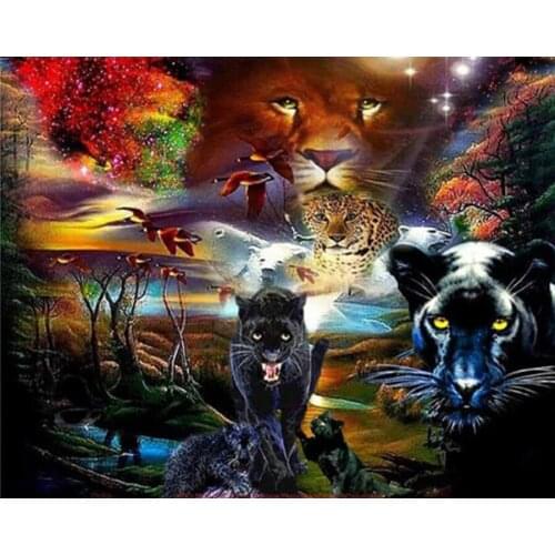 5d Mosaic Diy Diamond Embroidery Forest Black Panther Full Diamond Painting Leopard Cross Stitch Rhinestone Home Decor FH1149