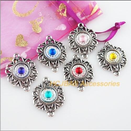 12 New Flower Resin Connectors Mixed Charms Tibetan Silver Color Pendant 21.5x28mm