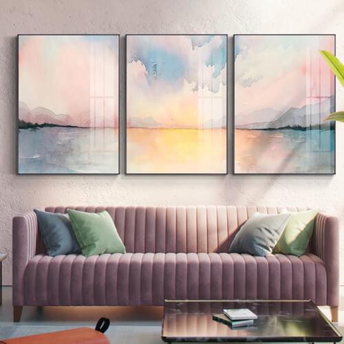 Abstract Romantic Pink seaside Canvas Painting Nordic Poster Print Girlish Wall Art Pictures for Living Room Bedroom Modern Home