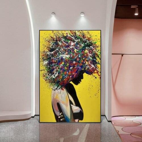 Abstract African Girl Canvas Paintings Print on Canvas Modern Graffiti Wall Art Canvas Pictures for Living Room Wall Cuadros