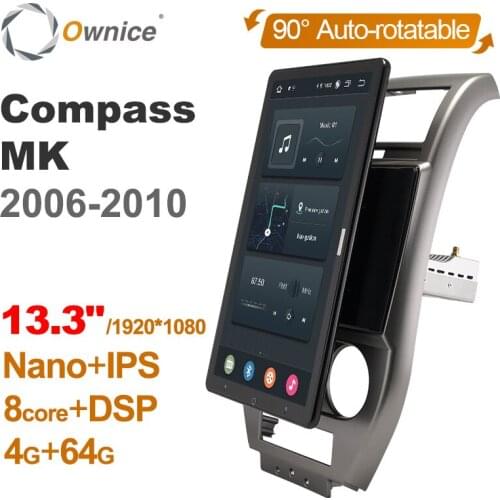 1920*1080 Android 10.0 Ownice 13.3 Inch Rotation Autoradio 1 Din for Jeep Compass MK 2006 - 2010 Car Radio Auto GPS Multimedia