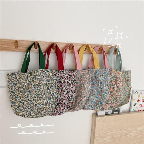 Floral Portable Lunch Bag Cotton Fabric Picnic Food Bags Girls Lunch Pouch Casual Ladies Mini Hand Bag Durable Shopping Handbag