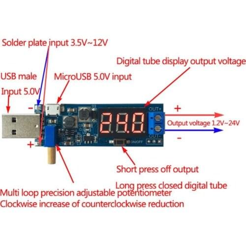DC-DC 5V to 1.2V-24V USB Step UP/Down Power Supply Module Adjustable Converter