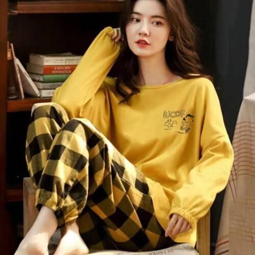Home Clothes for Women Plaid Pants Print Tops Sleepwear Set Spring and Autumn Pajamas for Women Pyjamas Women 2021 Pijama Mujer