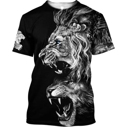 Men Casual Animal 3D Print T-Shirts Lion SeriesTattoo Hip-Hop Tshirts Summer Tees Harajuku Punk Wome Unisex Short Sleeve Tops 05