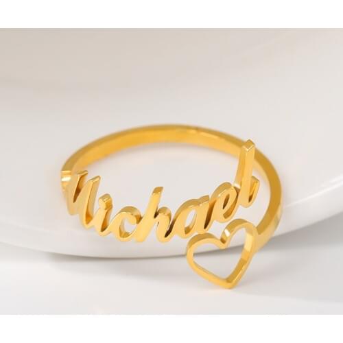 Custom Love Heart Name Ring Letter Anillos Jewelry Personalized Couple Ring Rose Gold Stainless Steel BFF Rings For Women