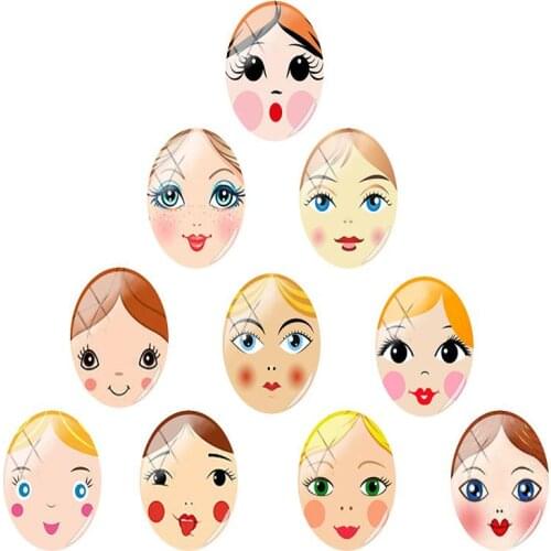 JWEIJIAO NEW 18x25mm Hot selling Russian Doll faces Oval Glass Cabochon Flat back Jewelry Finding Pendant base 10pcs/lot RU208