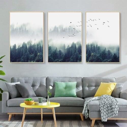 3 Panels Nordic Home Decoration Forest and Birds Wall Art Pictures Modern Canvas Posters Prints Living room Decor Pictures Art
