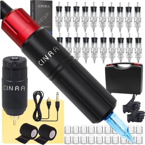 Professional Tattoo Cartridge Machine Pen Kit with Tattoo Pen Wireless Tattoo Power Supply 20pcs 3RL Tattoo Needles Cartridges