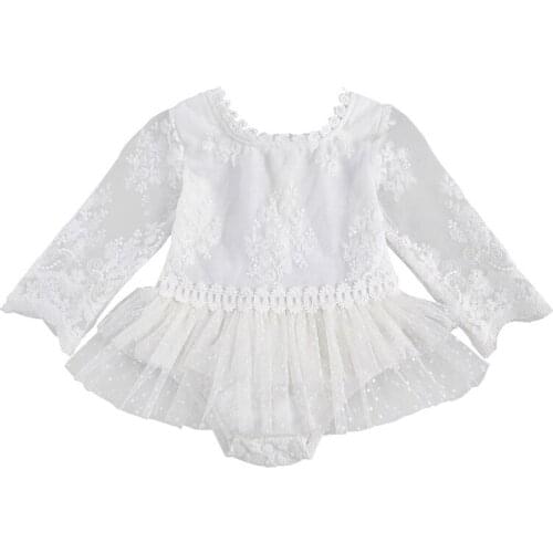 Newborn Baby Girls Bodysuits 0-24M Romper Dress Lace Perspective Embroidery Long Sleeve Crew Neck One-piece Garment for Infants