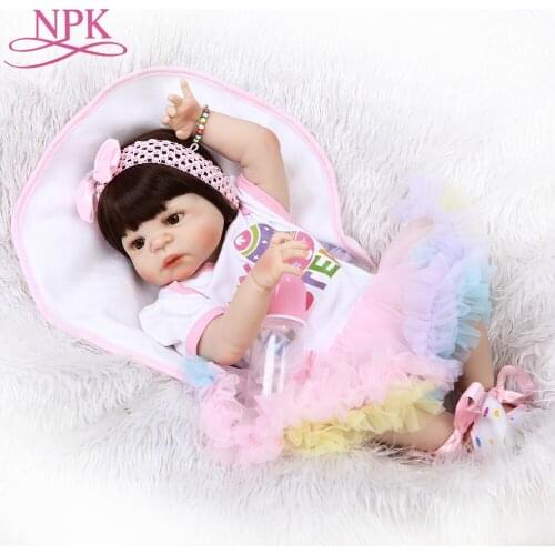 Ship from Brazil NPK 56cm full silicone vinyl body Lifelike baby girl with Colored skirt silicone Bonecas Bebes Reborn baby doll