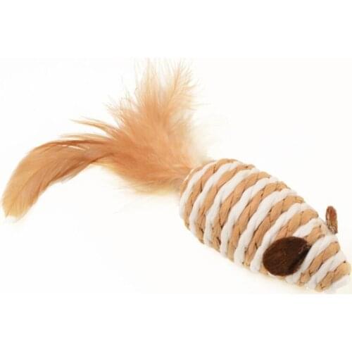 Cat Toys Colored Stripes Braided Small Mouse with Feather Tail for Teasing Cats, Funny Cat Interactive Toy for Kitten