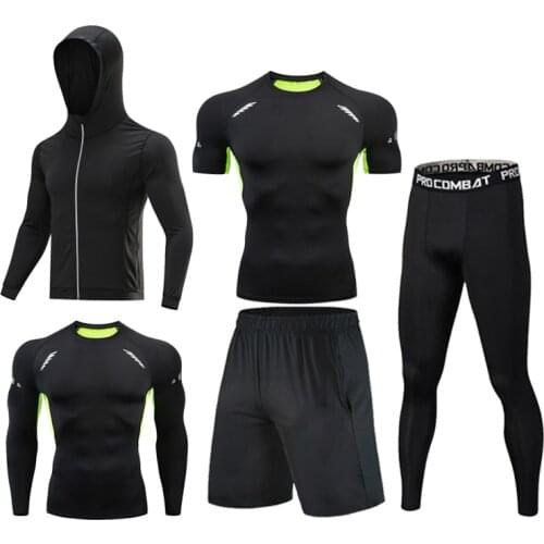 5Pcs Mens Gym Fitness Compression Sport Suit Track And Field Clothing Men Gym Running Jogging Quick Dry Yoga Suit Men Rashguard