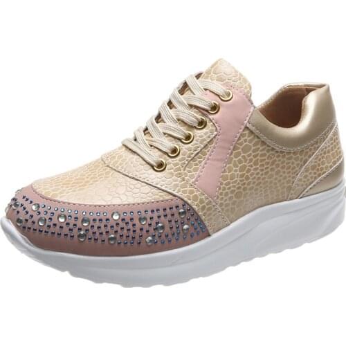 Women Vulcanized Shoes Fashion Beautiful Casual Shoes New Snake Skin Motif Shimmering Stones Design Sneakers Womens Flat shoes