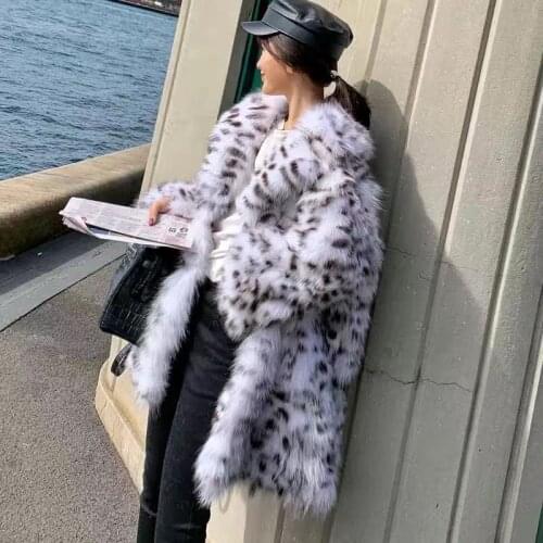 2020 New Winter Faux Fur Jacket Female Loose Full Sleeve Turn-down Collar Leopard Plush Jacket Furry Casual Long Coat For Women