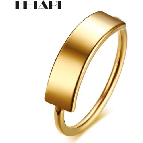 LETAPI 5mm Customized Signet Ring for Women Gold Color Stainless Steel Finger Band Elegant Chic Party Jewelry Unique Gift