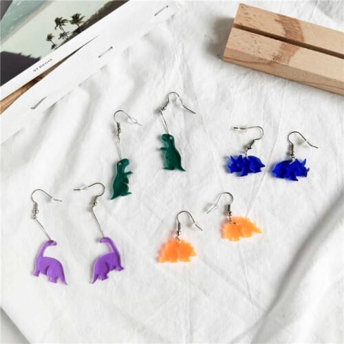 Cute Tiny Dinosaurs Acrylic Drop Earrings for Women Fashion Tyrannosaurus Rex Triceratops Pendant Earrings Party Girl Gift